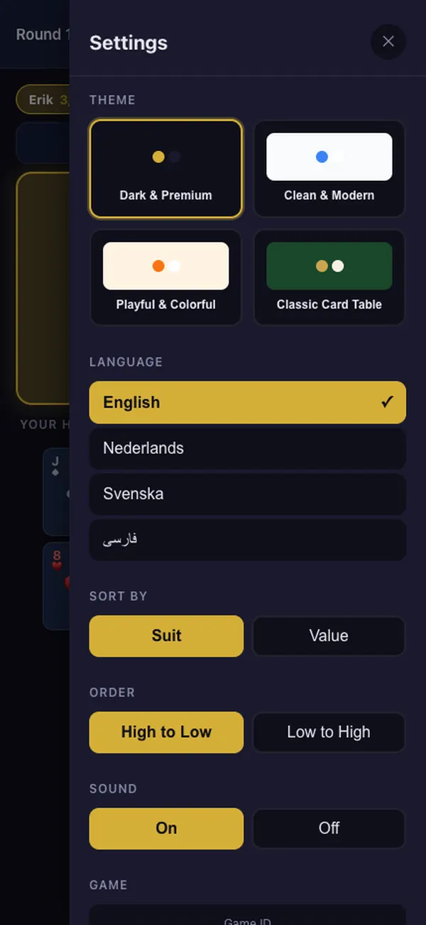 تنظیمات با چهار تم